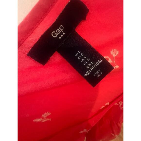 GAP BLOUSE PINK WHITE EMBROIDERED FLOWERS  RUFFLED SLEEVES WOMENS LARGE - Picture 7 of 7